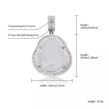 Silver - AAA Cubic Zirconia Buddha Pendant Green Jade Buddha  Necklace Iced Out Bling  Laughing Buddha Pendant Necklace JettsJewelers