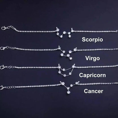 Silver Constellation ANKLET, Rhinestones, CZ, Celestial Zodiac Ankle Bracelet Chain, Personalized Initial JettsJewelers