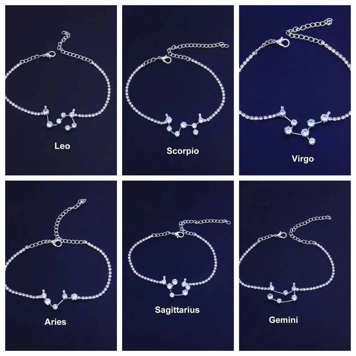 Silver Constellation ANKLET, Rhinestones, CZ, Celestial Zodiac Ankle Bracelet Chain, Personalized Initial JettsJewelers