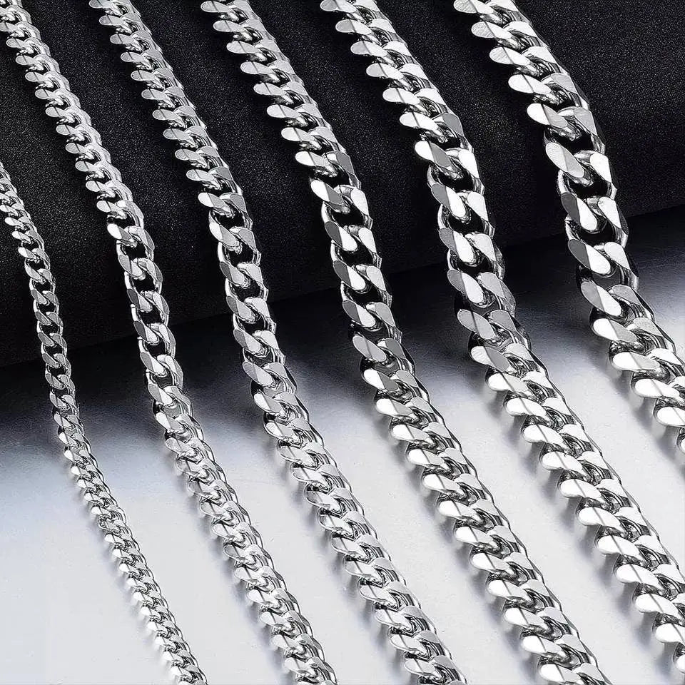 Silver Cuban Link Necklace, 3mm/5mm/7mm/9mm/11mm Mens Gift, Gift for Dad, Wife Husband, Stainless Steel Necklace, Black Enamel Necklace JettsJewelers