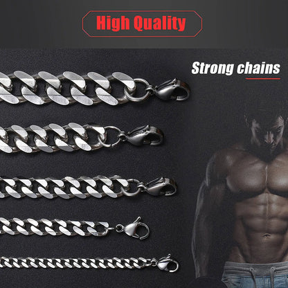 Silver Cuban Link Necklace, 3mm/5mm/7mm/9mm/11mm Mens Gift, Gift for Dad, Wife Husband, Stainless Steel Necklace, Black Enamel Necklace JettsJewelers