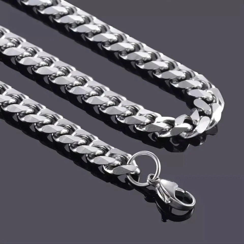 Silver Cuban Link Necklace, 3mm/5mm/7mm/9mm/11mm Mens Gift, Gift for Dad, Wife Husband, Stainless Steel Necklace, Black Enamel Necklace JettsJewelers