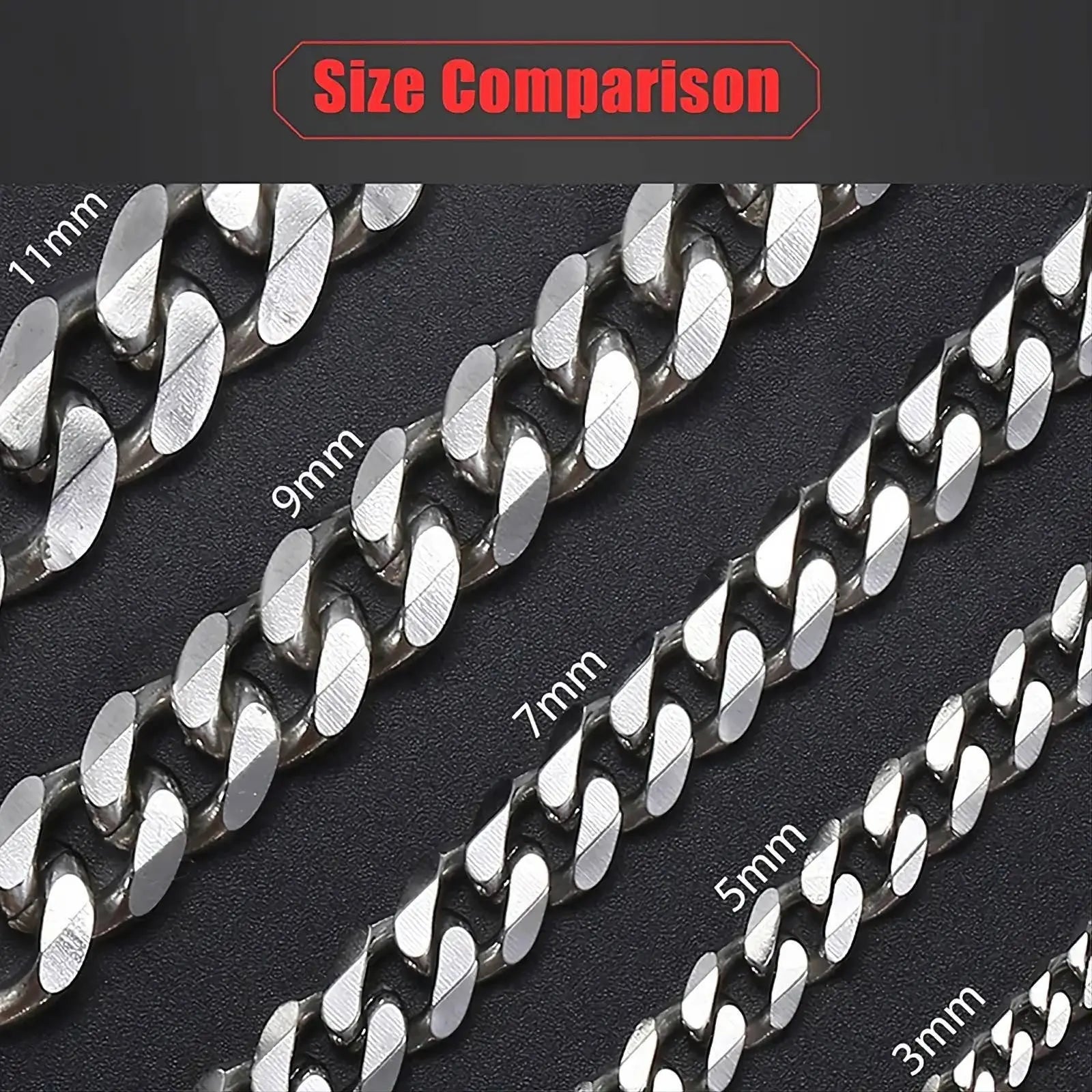 Silver Cuban Link Necklace, 3mm/5mm/7mm/9mm/11mm Mens Gift, Gift for Dad, Wife Husband, Stainless Steel Necklace, Black Enamel Necklace JettsJewelers