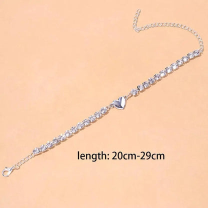 Silver Heart Rhinestone Anklet Foot Jewelry for Women Beach Barefoot Chain Bracelet On the Leg Accessories Gift JettsJewelers