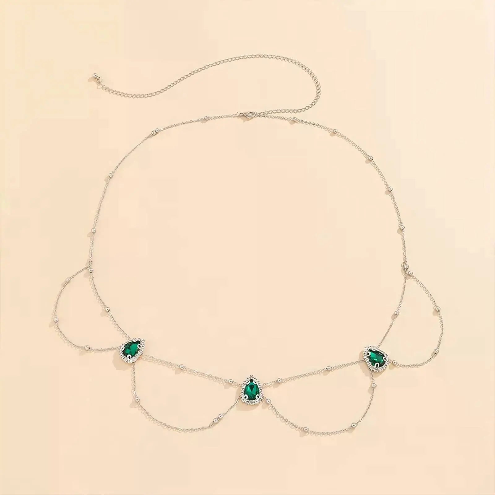 Silver Multi-layered Vintage Green Gem Sexy Aesthetic Belly Chain Waist Body Chain JettsJewelers