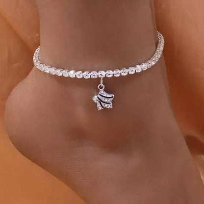 Silver Star Rhinestone Anklet Foot Jewelry for Women Beach Barefoot Chain Bracelet On the Leg Accessories Gift JettsJewelers