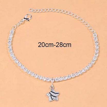 Silver Star Rhinestone Anklet Foot Jewelry for Women Beach Barefoot Chain Bracelet On the Leg Accessories Gift JettsJewelers