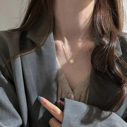Silver and Rose Gold Snowflake Necklace Women Pendant Inlaid Rhinestone Clavicle Chain - JettsJewelers