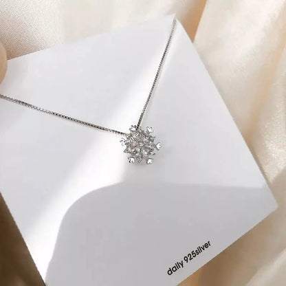 Silver and Rose Gold Snowflake Necklace Women Pendant Inlaid Rhinestone Clavicle Chain - JettsJewelers