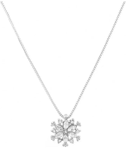 Silver and Rose Gold Snowflake Necklace Women Pendant Inlaid Rhinestone Clavicle Chain - JettsJewelers