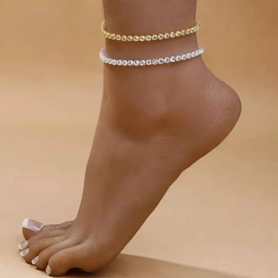 Simple Rhinestones Anklet Foot Jewelry for Women Beach Barefoot Chain Bracelet On the Leg Accessories Gift - JettsJewelers