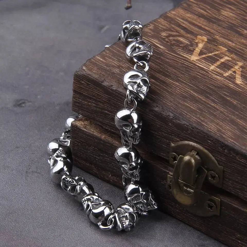 Skulls Chain Jewelry Stainless Steel Bracelet Men Punk Bracelet Motorcycle Jewelry JettsJewelers