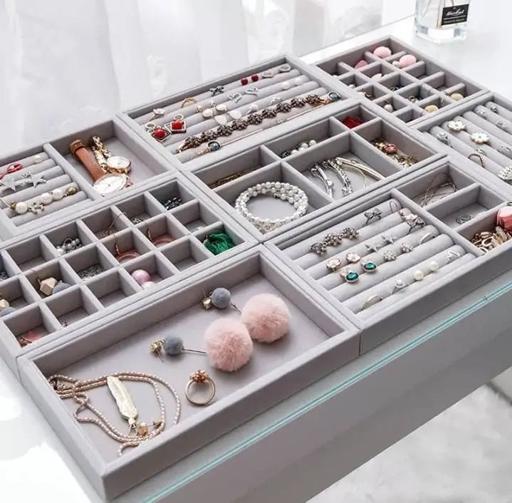 Velvet Earrings Rings Bracelet Tray Jewelry Display Drawer