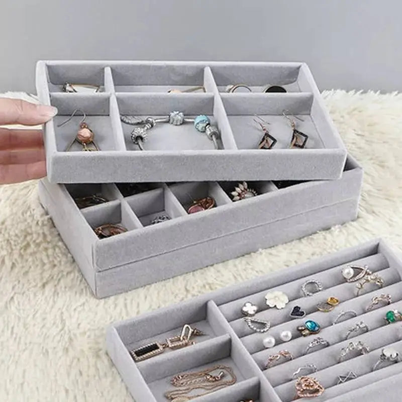 Stackable Velvet Jewelry Trays Organizer, Jewelry Storage Display Trays for Drawer, Earring Necklace Bracelet Ring Organizer - JettsJewelers