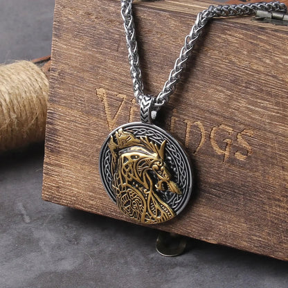 Stainless Steel Fenrir Head Pendant Necklace with Free Box and Gift Bag Steel Jewelry Necklace JettsJewelers