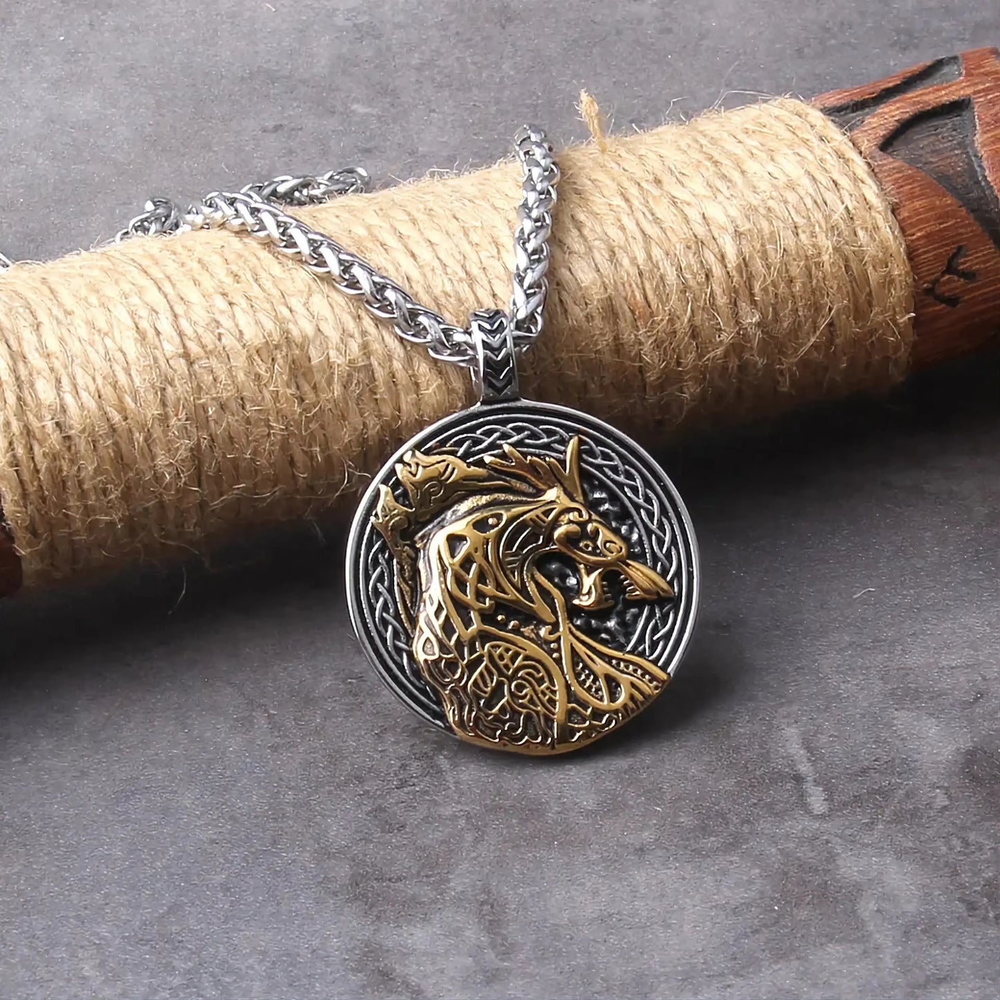 Stainless Steel Fenrir Head Pendant Necklace with Free Box and Gift Bag Steel Jewelry Necklace JettsJewelers