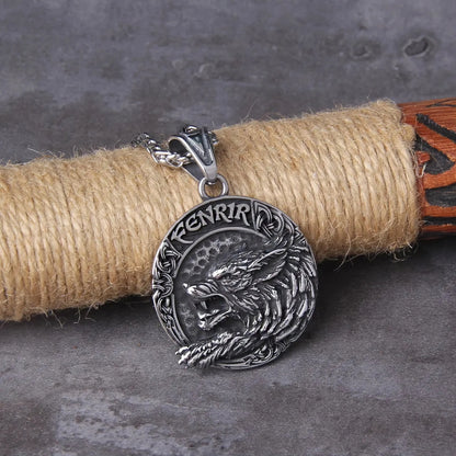 Stainless Steel Fenrir Head Pendant Necklace with Free Box and Gift Bag Steel Jewelry Necklace JettsJewelers
