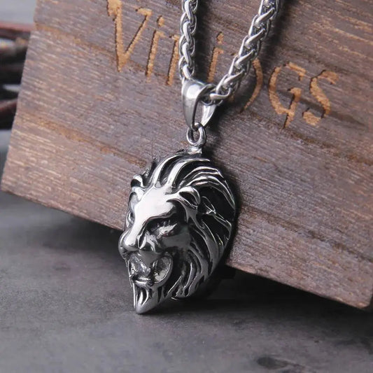 Stainless Steel Lion Head Pendant Necklace with Free Box and Gift Bag JettsJewelers