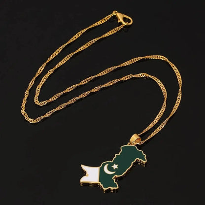 Stainless Steel Pakistan Map Flag Pendant Necklace Gold Color Pakistani Map Ethnic Jewelry - JettsJewelers