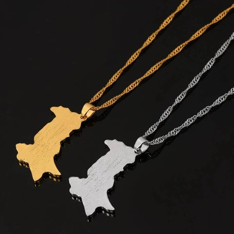 Stainless Steel Pakistan Map Flag Pendant Necklace Gold Color Pakistani Map Ethnic Jewelry - JettsJewelers