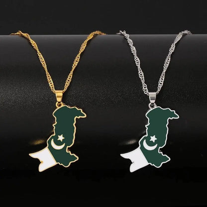 Stainless Steel Pakistan Map Flag Pendant Necklace Gold Color Pakistani Map Ethnic Jewelry - JettsJewelers