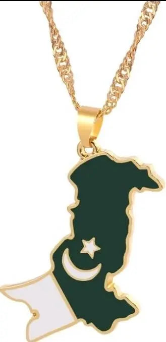 Stainless Steel Pakistan Map Flag Pendant Necklace Gold Color Pakistani Map Ethnic Jewelry - JettsJewelers