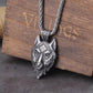 Stainless Steel Viking Wolf Face Pendant Necklace JettsJewelers