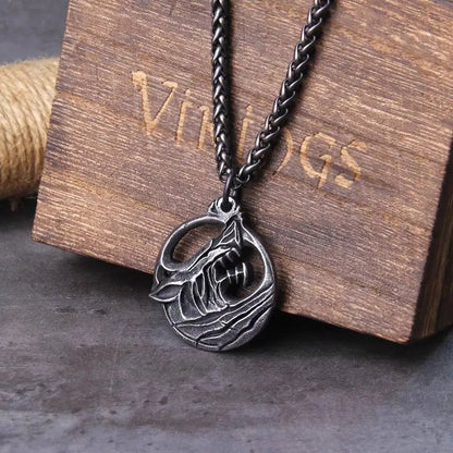 Stainless Steel Wolf Face Pendant Necklace JettsJewelers