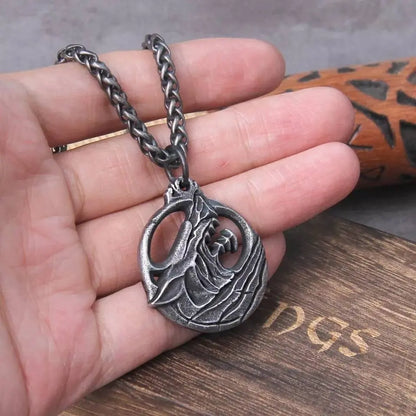 Stainless Steel Wolf Face Pendant Necklace JettsJewelers