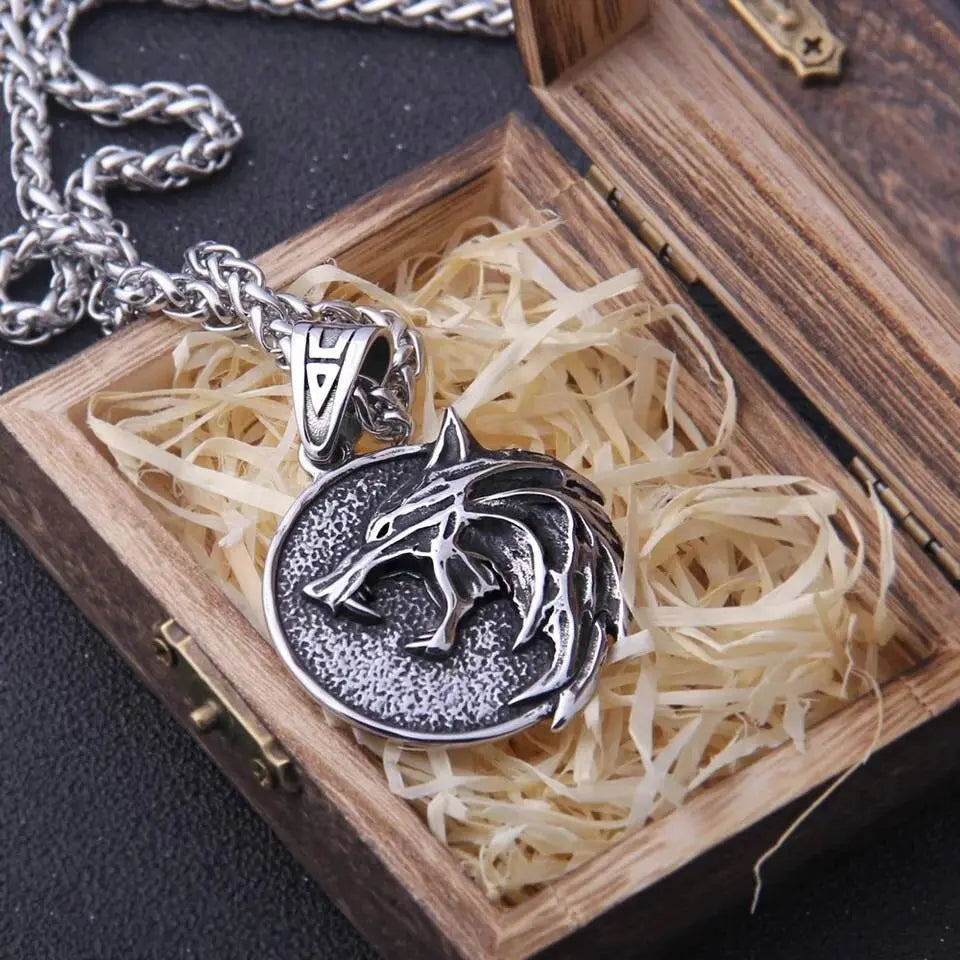 Stainless Steel Wolfs Head Pendant Necklace JettsJewelers