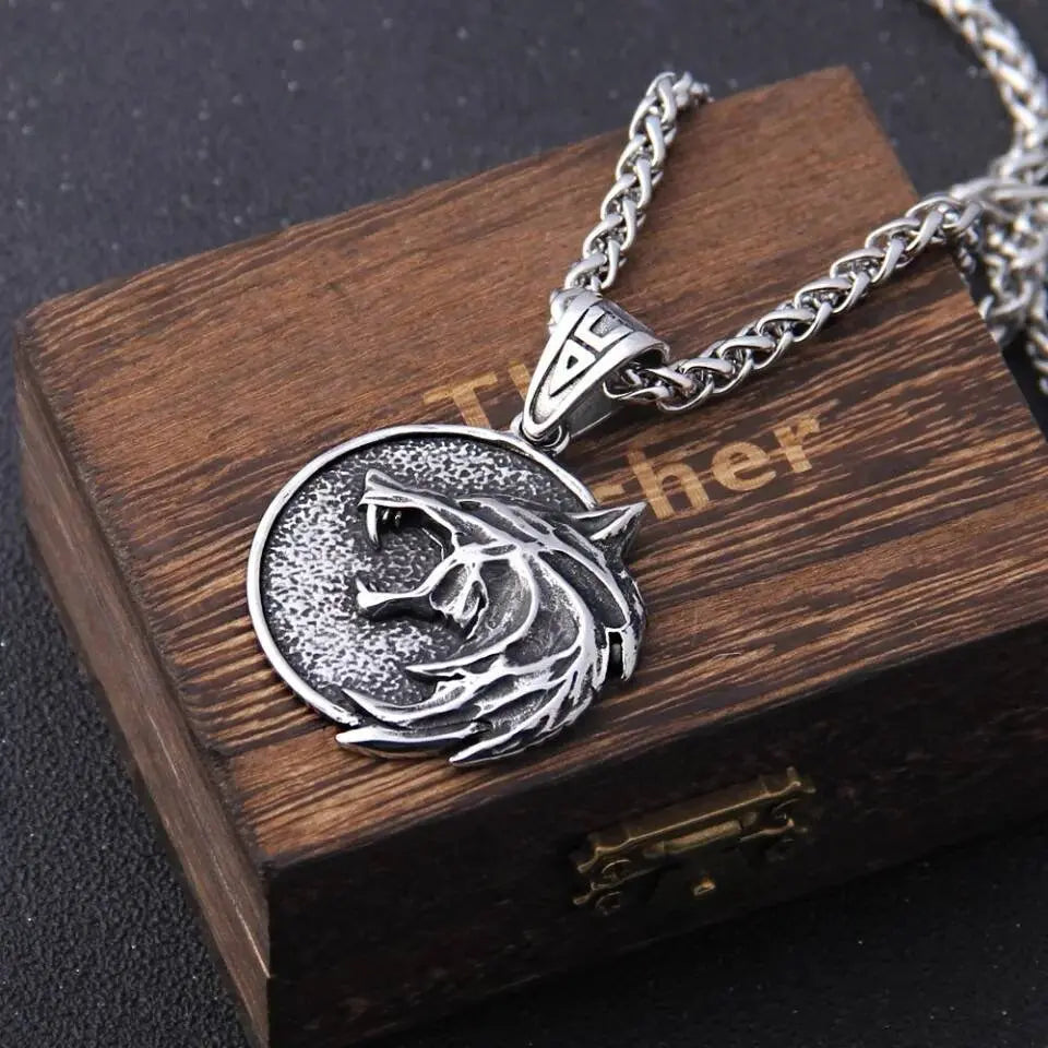 Stainless Steel Wolfs Head Pendant Necklace JettsJewelers