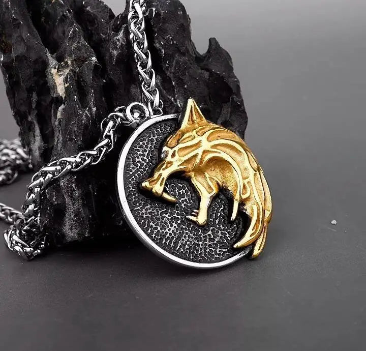 Stainless Steel Wolfs Head Pendant Necklace JettsJewelers