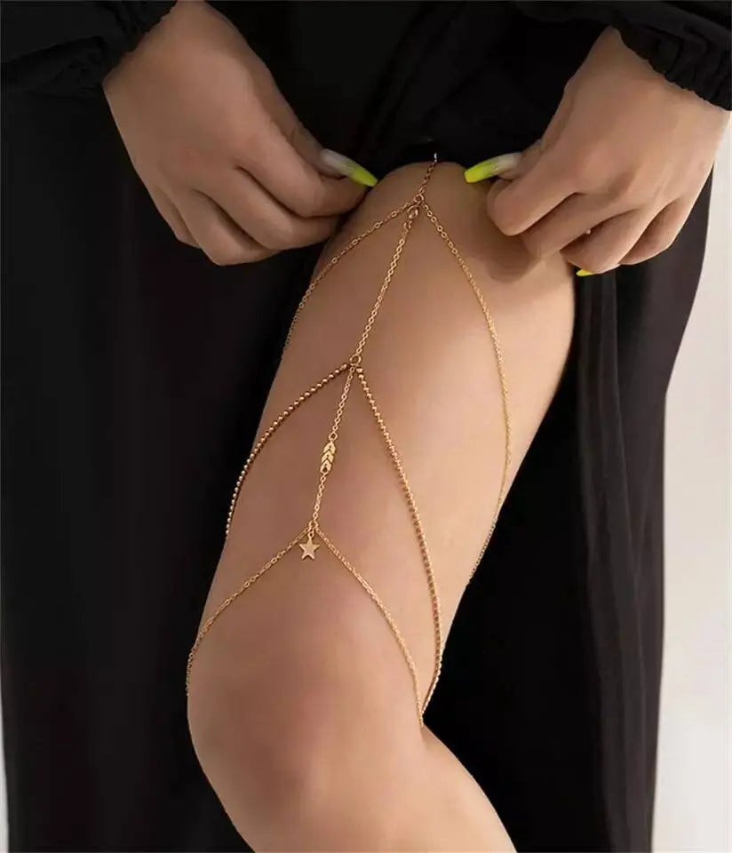 Star Decor Chain Leg Chain Gold and Silver for Women Thigh Chain For Girls Gold Pendant Boho Body Chain for Beach Summer Holiday JettsJewelers