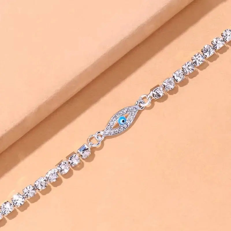 Statement Full Rhinestone Evil Eye Anklet Bracelet for Women Bending Crystal Anklet Leg Bracelet Foot Chain Jewelry - JettsJewelers