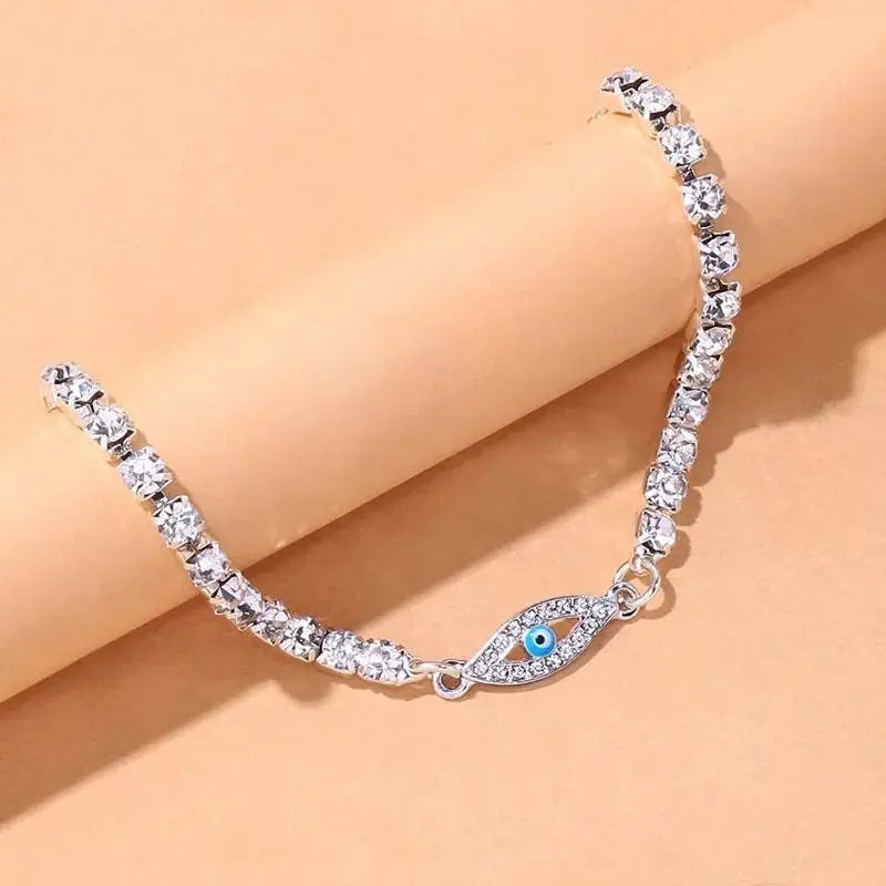 Statement Full Rhinestone Evil Eye Anklet Bracelet for Women Bending Crystal Anklet Leg Bracelet Foot Chain Jewelry - JettsJewelers