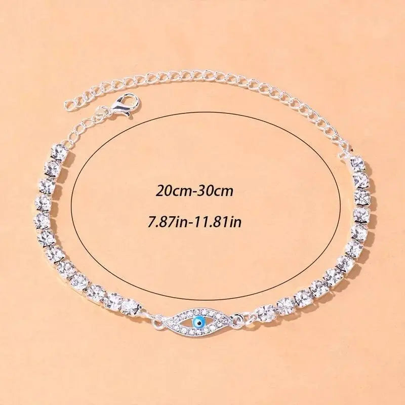 Statement Full Rhinestone Evil Eye Anklet Bracelet for Women Bending Crystal Anklet Leg Bracelet Foot Chain Jewelry - JettsJewelers