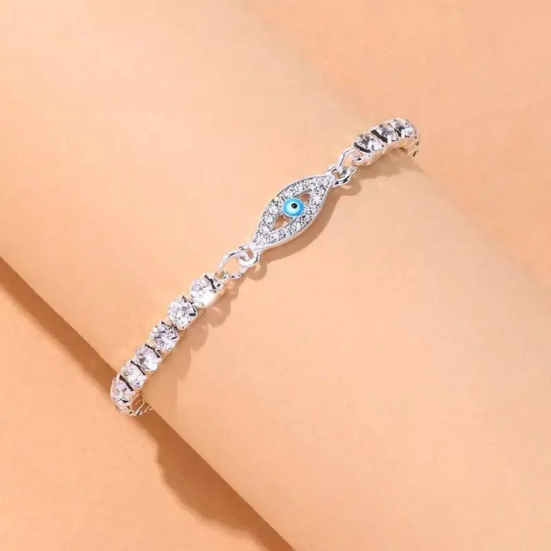 Statement Full Rhinestone Evil Eye Anklet Bracelet for Women Bending Crystal Anklet Leg Bracelet Foot Chain Jewelry - JettsJewelers