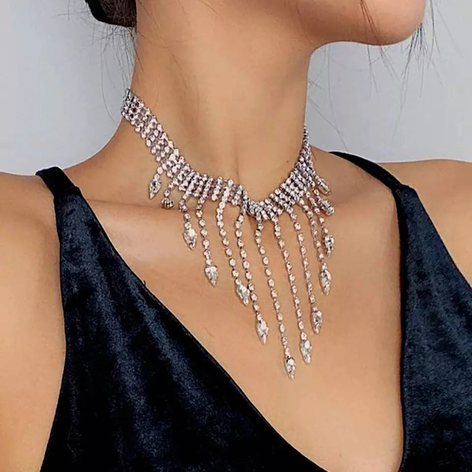 Statement Necklace Womens Multi-layered Rhinestone Gem Pendants Necklace Choker JettsJewelers
