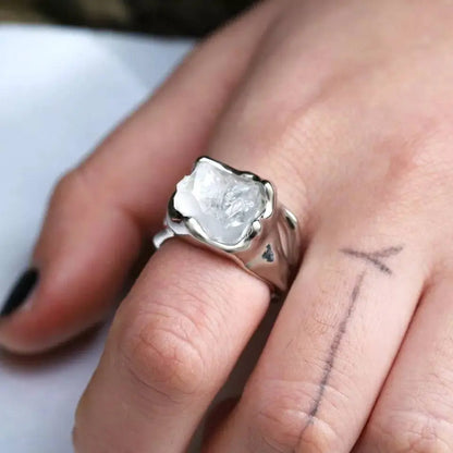 Sterling Silver 925 Irregular Unique Crystal Branch Ring Metallic Wicca Pagan Witchy Jewelry Ring JettsJewelers