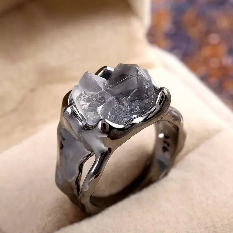 Sterling Silver 925 Irregular Unique Crystal Branch Ring Metallic Wicca Pagan Witchy Jewelry Ring JettsJewelers