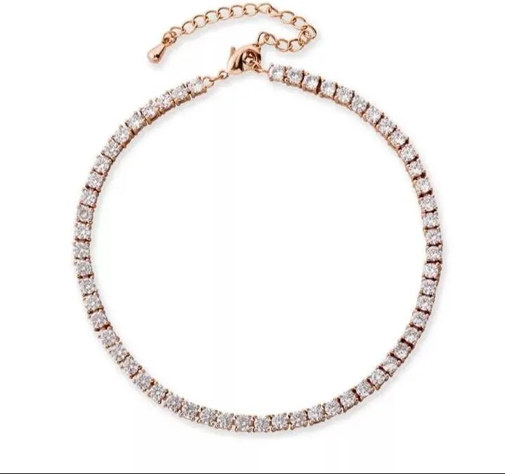 Sterling Women Sterling Silver Cubic Zirconia Anklet Bracelet Gold Rose Gold - JettsJewelers