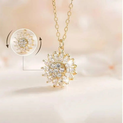 Sunflower Fidget Necklace, Personalized Fashion Rotating Necklace, Spinning Sunflower Necklace Pendant Jewelry Gifts with Free Earrings JettsJewelers
