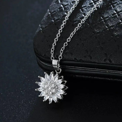 Sunflower Fidget Necklace, Personalized Fashion Rotating Necklace, Spinning Sunflower Necklace Pendant Jewelry Gifts with Free Earrings JettsJewelers