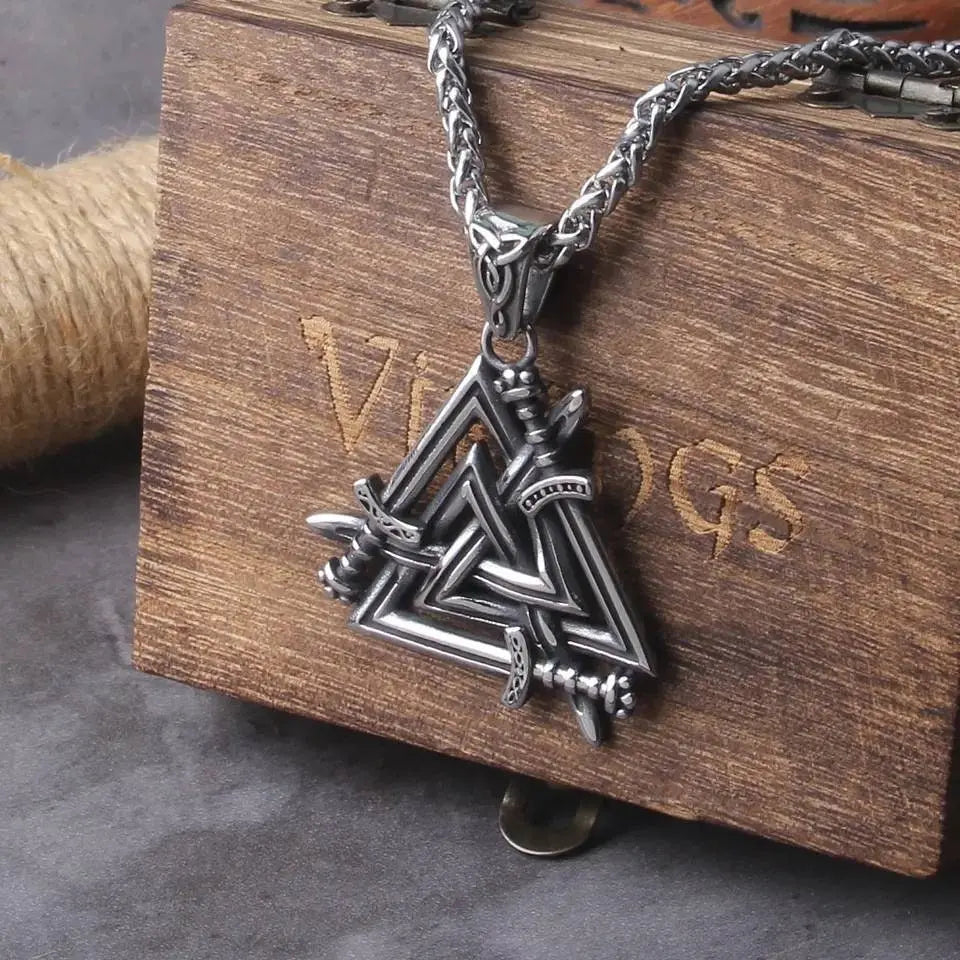 Sword Valknut Pendant Necklace Stainless Steel JettsJewelers