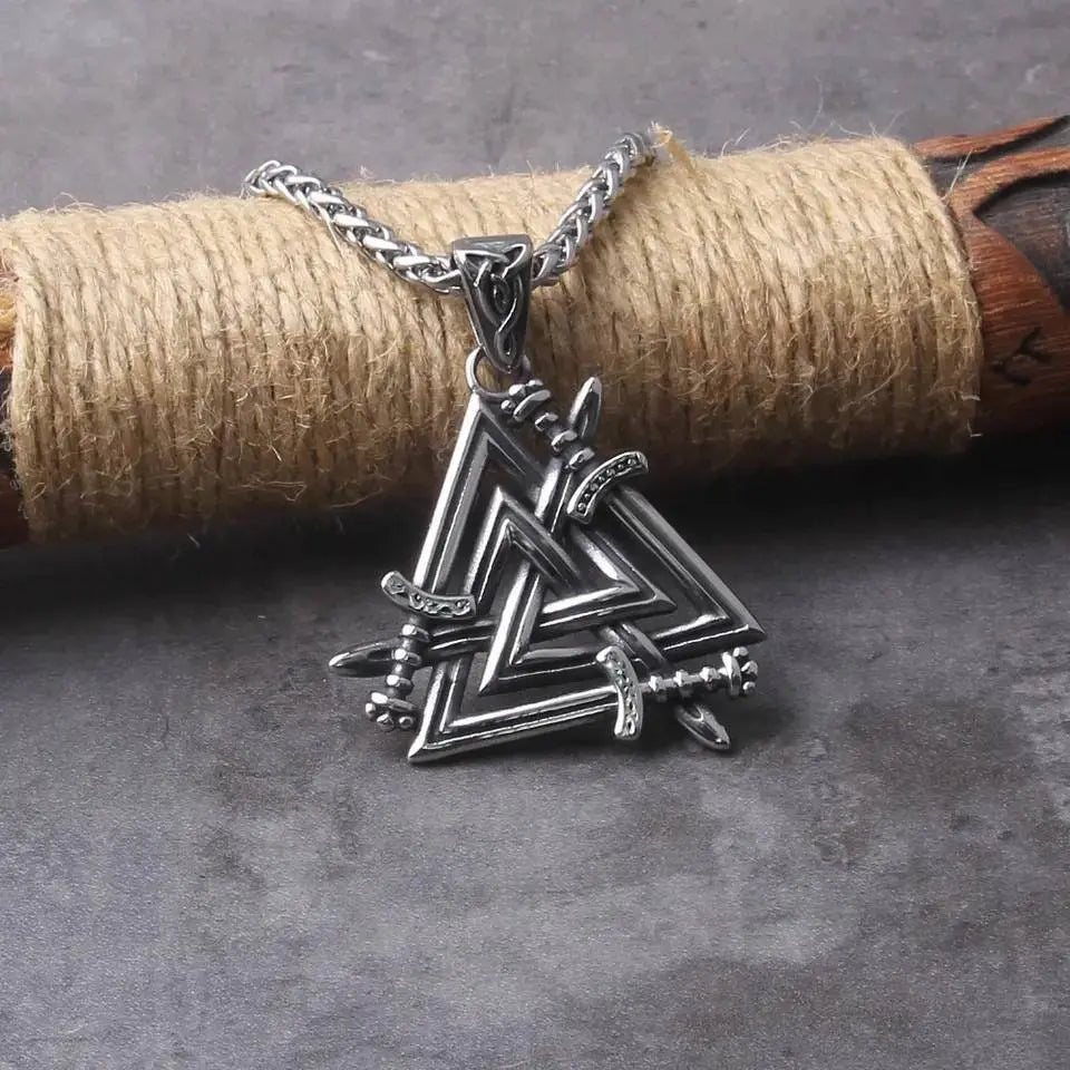 Sword Valknut Pendant Necklace Stainless Steel JettsJewelers