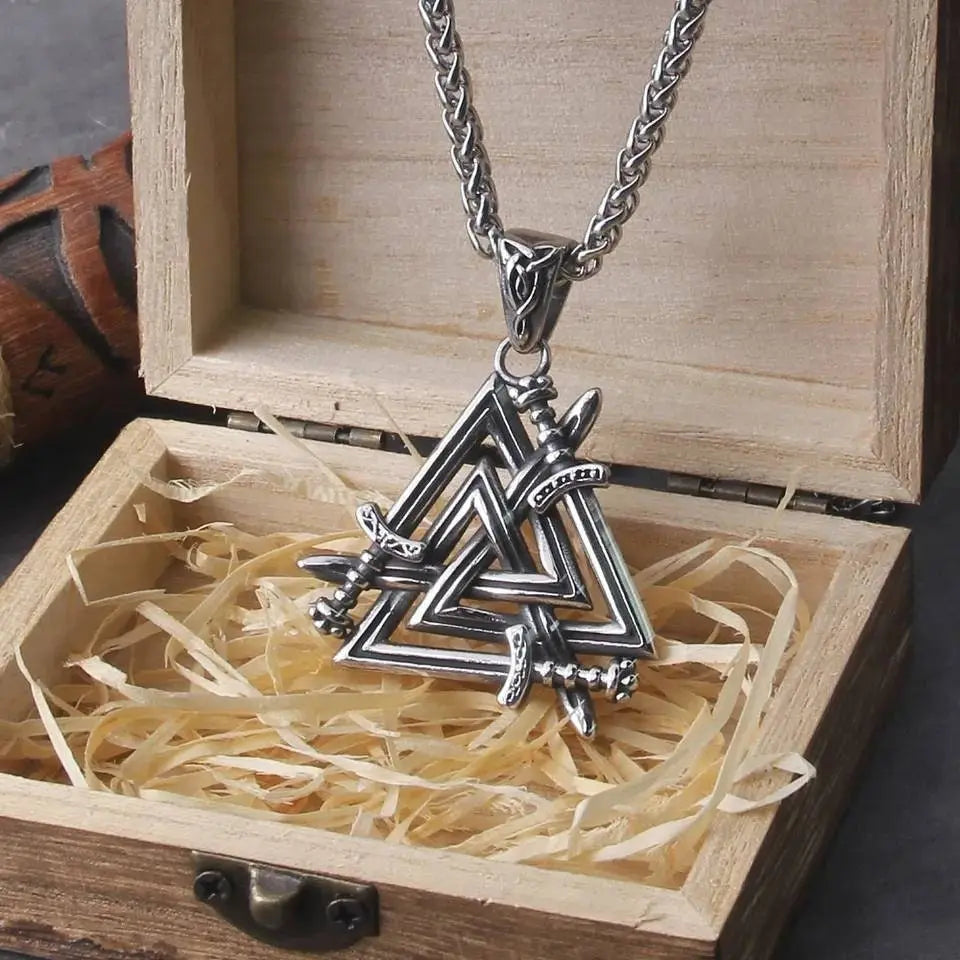 Sword Valknut Pendant Necklace Stainless Steel JettsJewelers