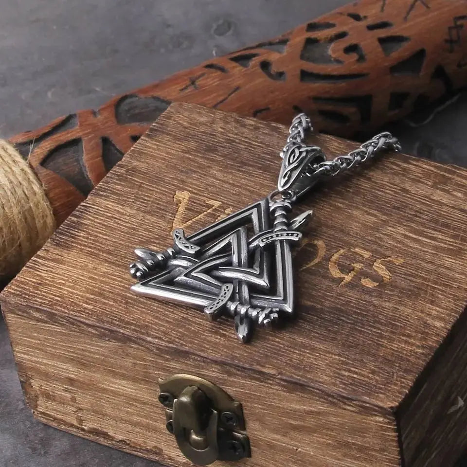 Sword Valknut Pendant Necklace Stainless Steel JettsJewelers