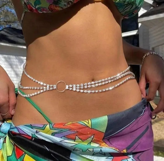 Triple Waist Chain Rhinestone Belly Chains Belt Summer Beach Costume Crystal Body Jewelry for Women and Girls Silver Gold JettsJewelers