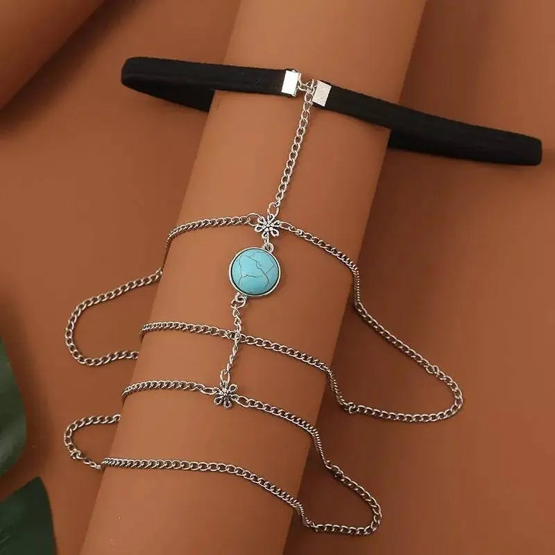 Turquoise Circle Chain Silver Leg Chain for Women Thigh Chain For Girls Pendant Boho Body Chain for Beach Summer Holiday JettsJewelers