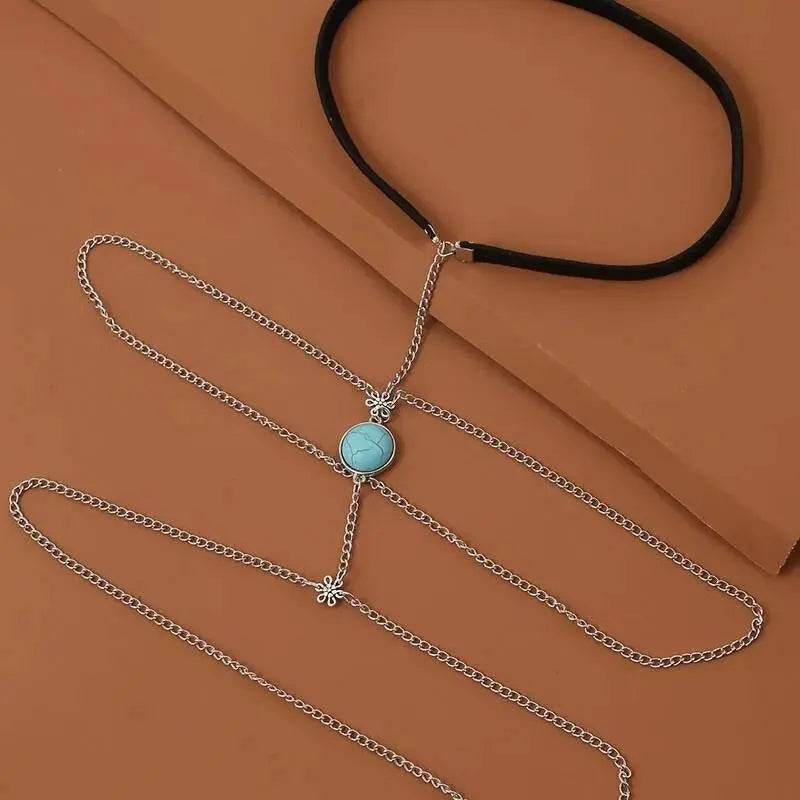 Turquoise Circle Chain Silver Leg Chain for Women Thigh Chain For Girls Pendant Boho Body Chain for Beach Summer Holiday JettsJewelers